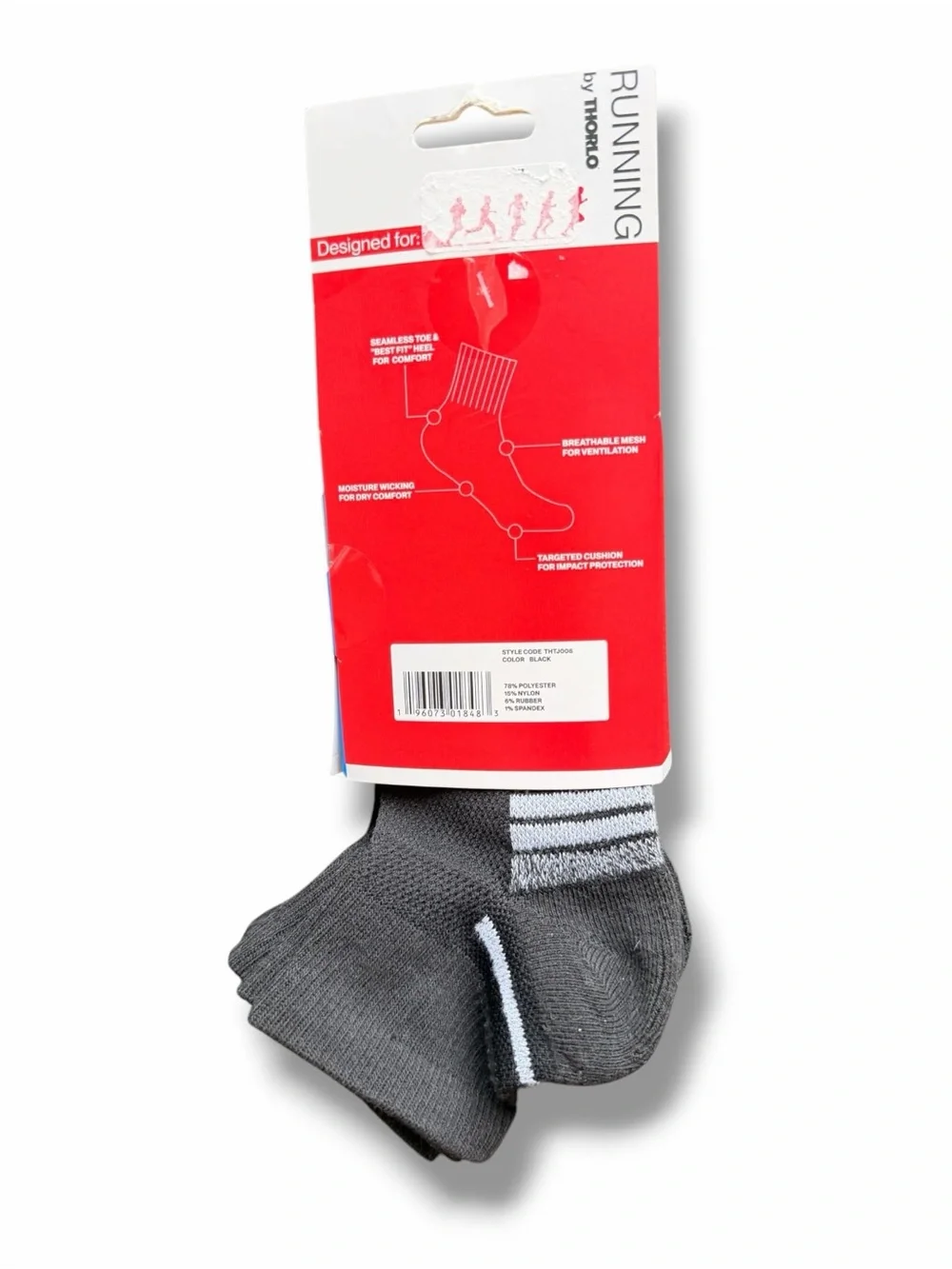 Running by THORLO Mens 3 Pack Black Logo Polyester Blend Ankle Socks Sz 7-12 NWT